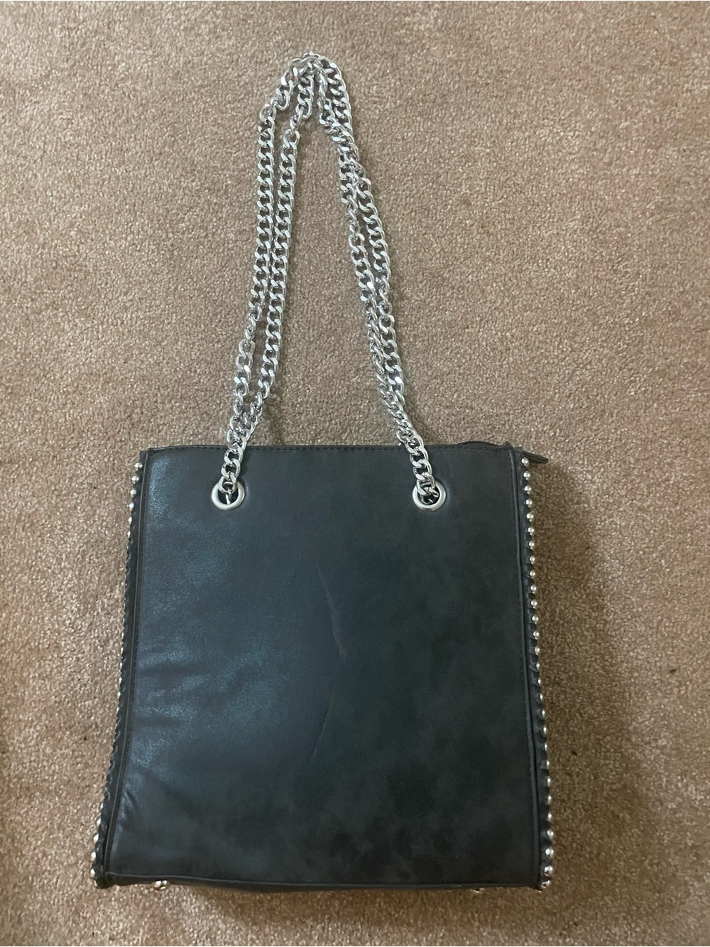 Black faux leather Studded Chain-Handle Shoulder Bag